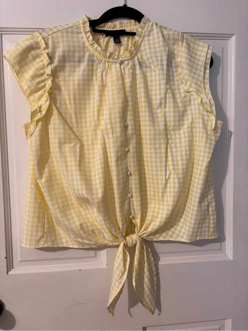 Yellow Gingham Tie-Front Sleeveless Top